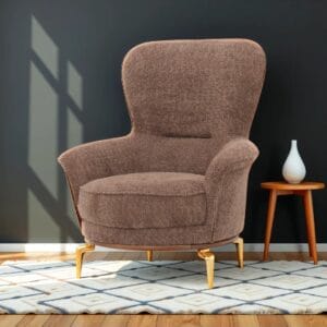 Ishwar Interior Athens Boucle Fabric Single Seater Sofa with Wood Skirting