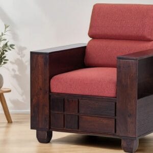Ishwar Interior Mourya Sheesham Wooden Sofa with Red Cushion Seat