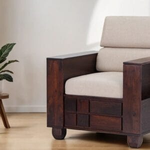 Ishwar Interior Mourya Sheesham Single Seater Sofa with Beige Cushion