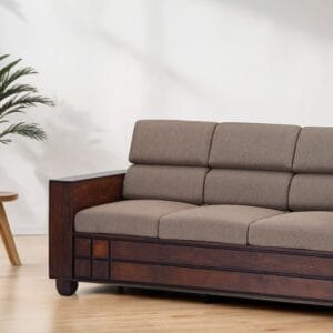 Ishwar Interior Mourya Sheesham Wooden Three-Seater Sofa with Cushions