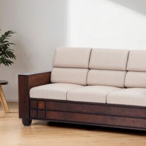 Ishwar Interior Mourya Sheesham Wooden Three-Seater Sofa with Cushions