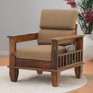 Ishwar Interior Chola Sheesham Wood Sofa with Brown Foam Cushion