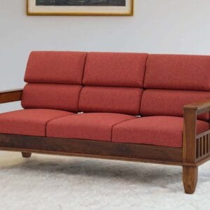 Ishwar Interior Chola Sheesham Three-Seater Sofa with Red Cushions