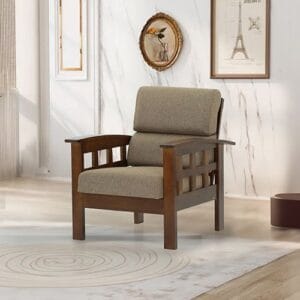 Ishwar Interior Sepang Wooden Sofa 1S with Brown Cushion - Stylish & Durable