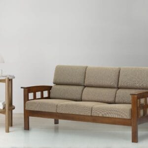 Ishwar Interior Sepang 3-Seater Wooden Sofa with Brown Cushions