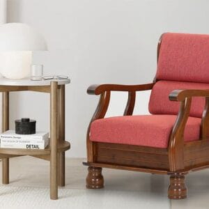 Ishwar Interior Melaka Wooden 1-Seat Sofa with Red Cushions