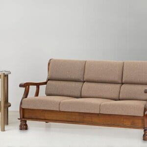 Ishwar Interior Melaka 3-Seater Wooden Sofa with Brown Cushions