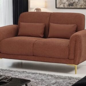 Ishwar Interior Verona Italian Fabric Sofa – Elegant Two Seater with Gold Legs